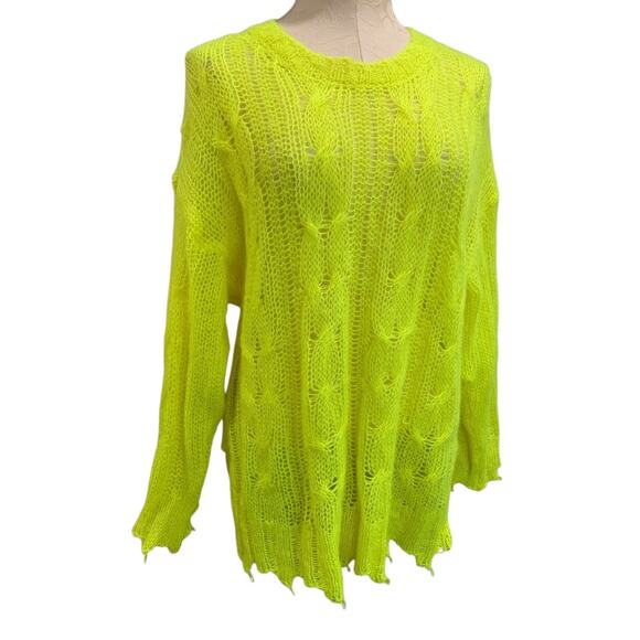 Medium Anthropologie The Posey Stitchy Womens Distressed Neon Sweater - Picture 1 of 8